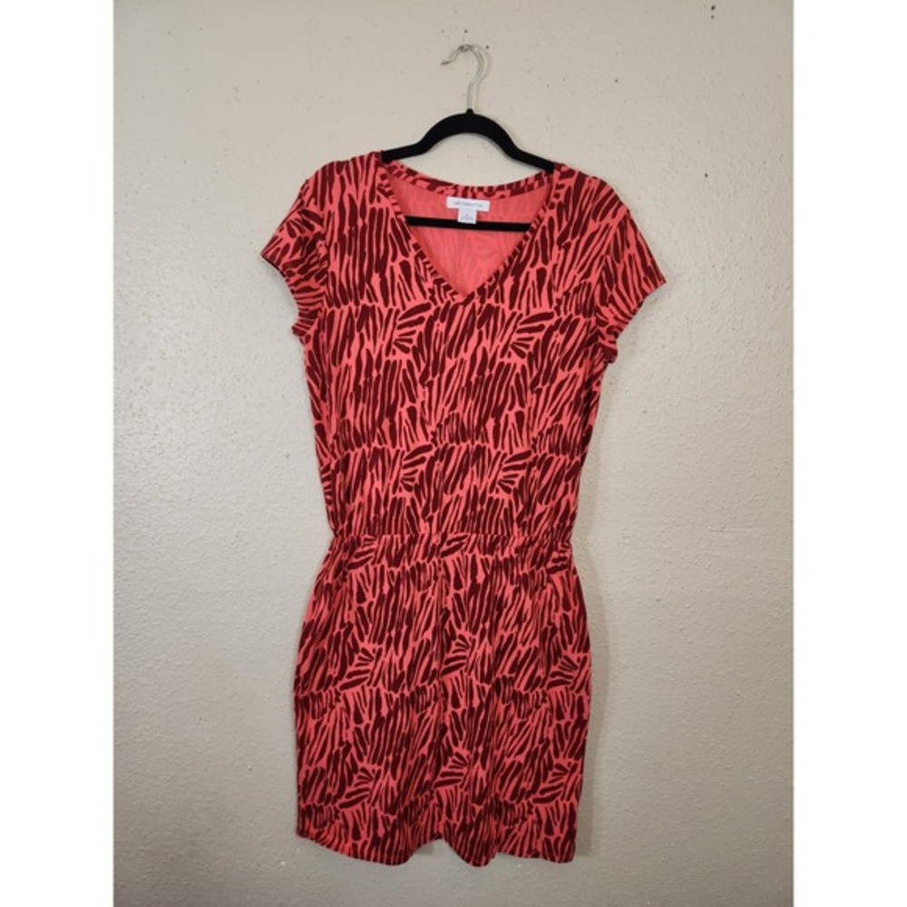 Liz Claiborne Coral Print Dress Short Sleeve V-Neck Casual Summer Medium